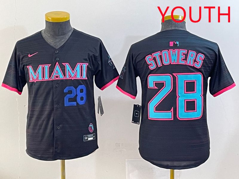 Youth 2025 Miami Marlins #28 Stowers Black Joint Name Nike MLB Jersey style 5